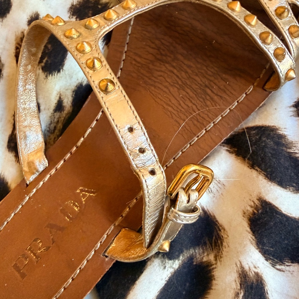 Prada Gold Studded Flat Sandals - Picture 5 of 10